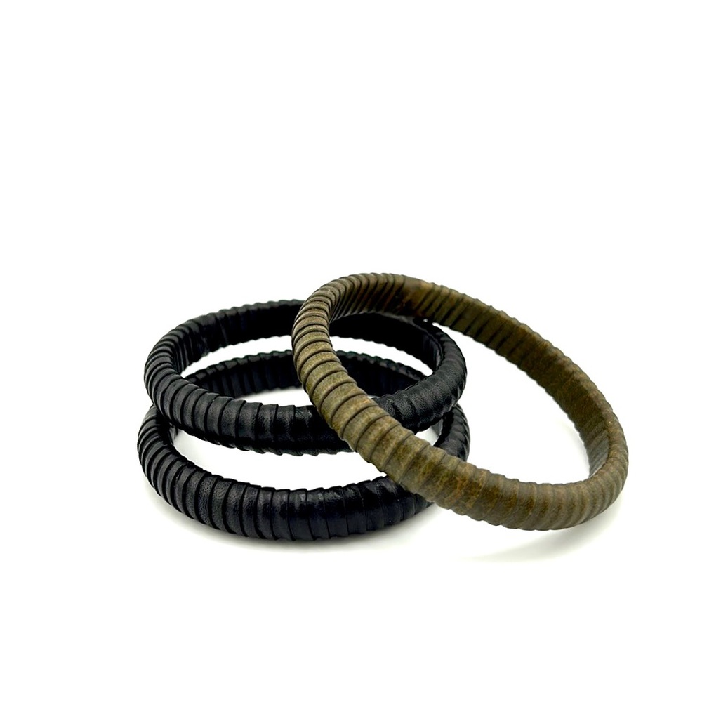3 leather wrapped bangles black olive